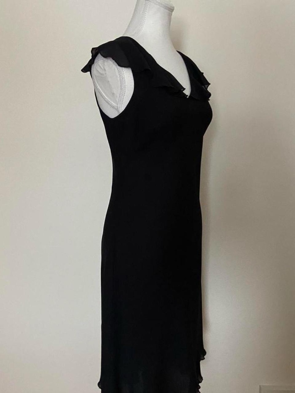 Black Ruffle-Trim V-Neck Dress